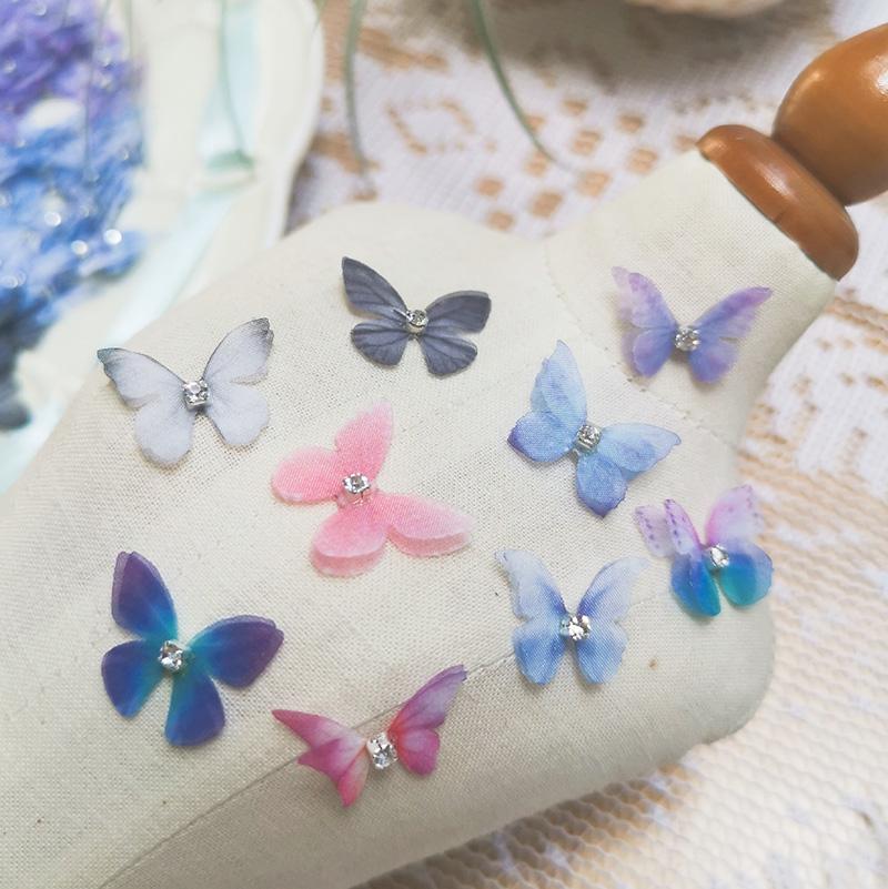 10Pcs/Set Double Layer Butterfly Chiffon Mini Nail Diamond 3D Lace Patch DIY Earrings Headdress Decorative Applique