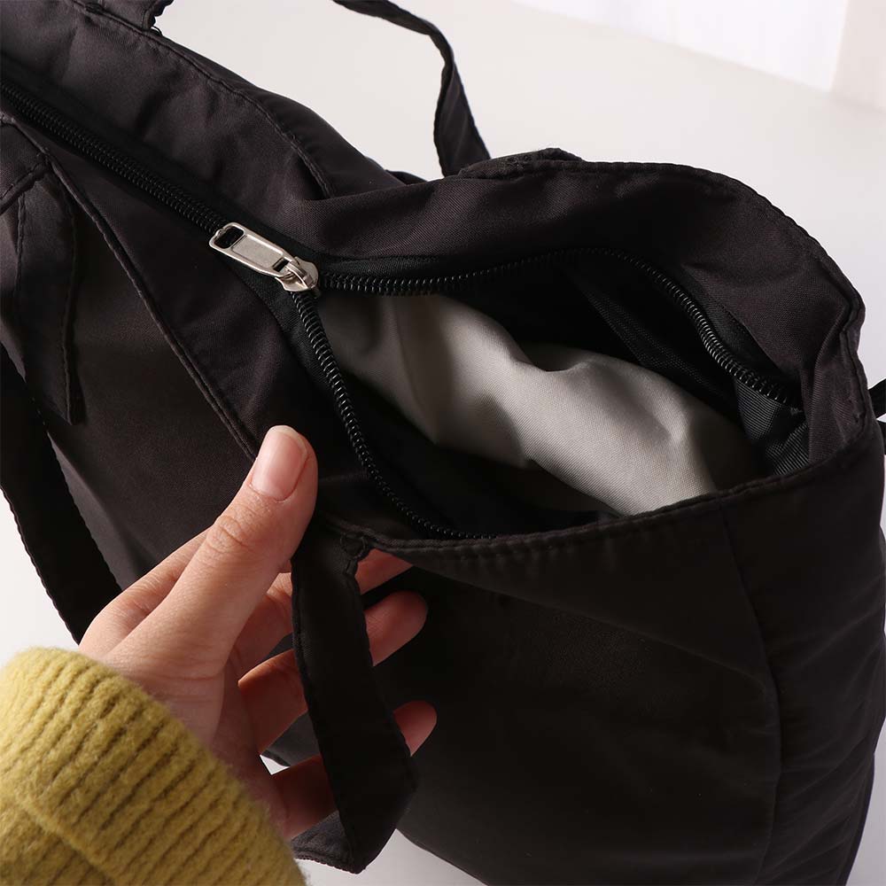 Zipper Nylon Shoulder Bag Drawstring Storage Pouch Casual Versatile Commuting Handbag Shopping