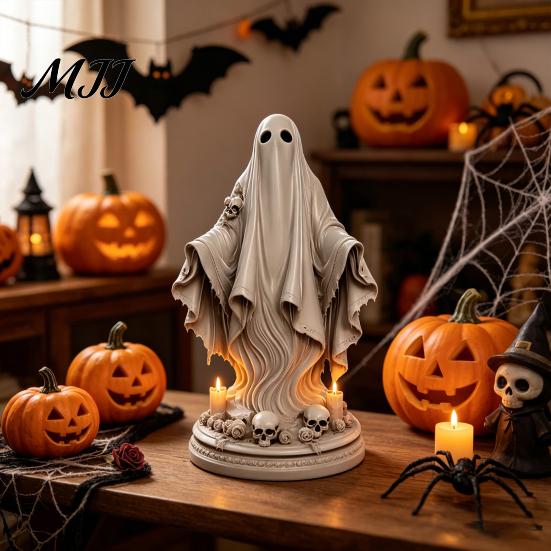 Ghost Figurine Halloween Figurine, Spooky Resin Skulls Statue for Cute Toy Tiered Tray Home Table Centerpiece, Party Supplies