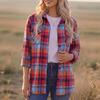 Women's Casual Plaid Long Sleeve Shirt Jacket with Lapel Collar for Everyday Wear