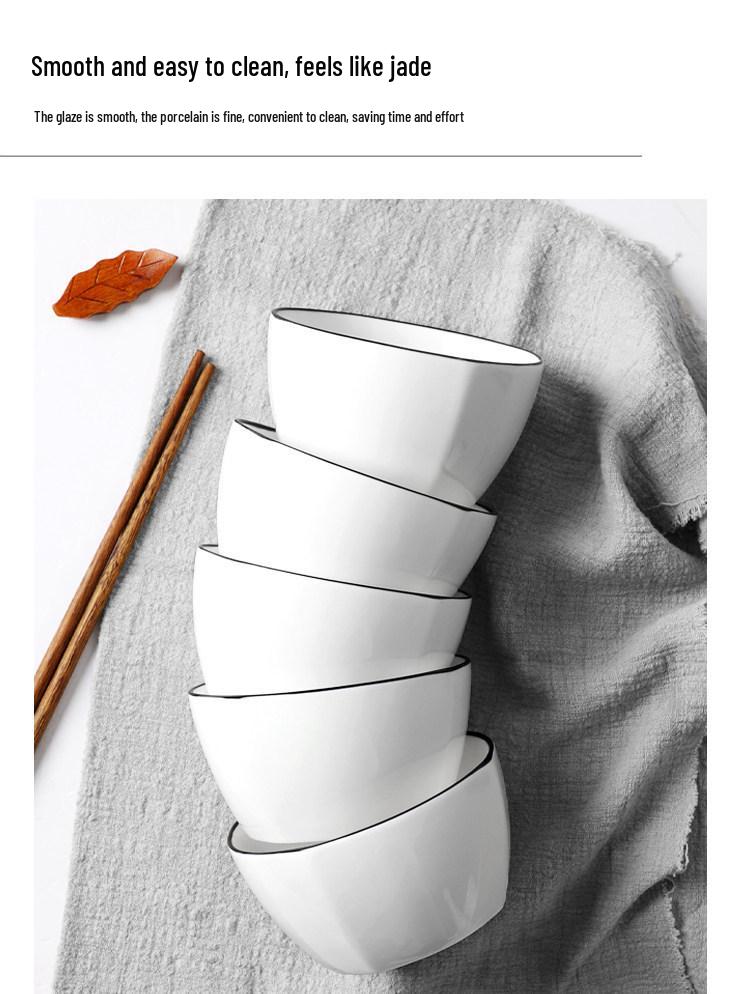 Set of 10 Ceramic Square Bowls – Nordic Style, Microwave Safe, Ideal for Rice & Dining.