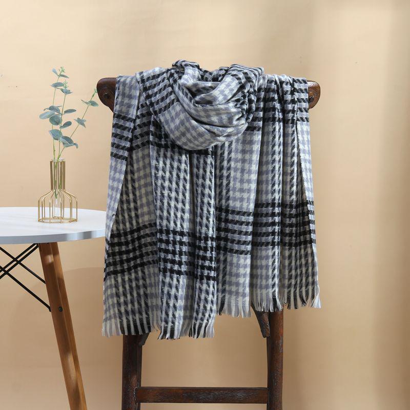 Women's Faux Cashmere Plaid Scarf - Korean Style, Thick & Warm Autumn/Winter Shawl