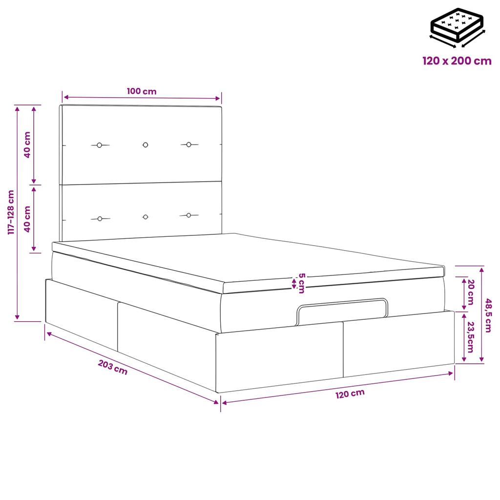 Ottoman Bed with Mattress and Headboard Blue 120 X 200 Cm Fabric