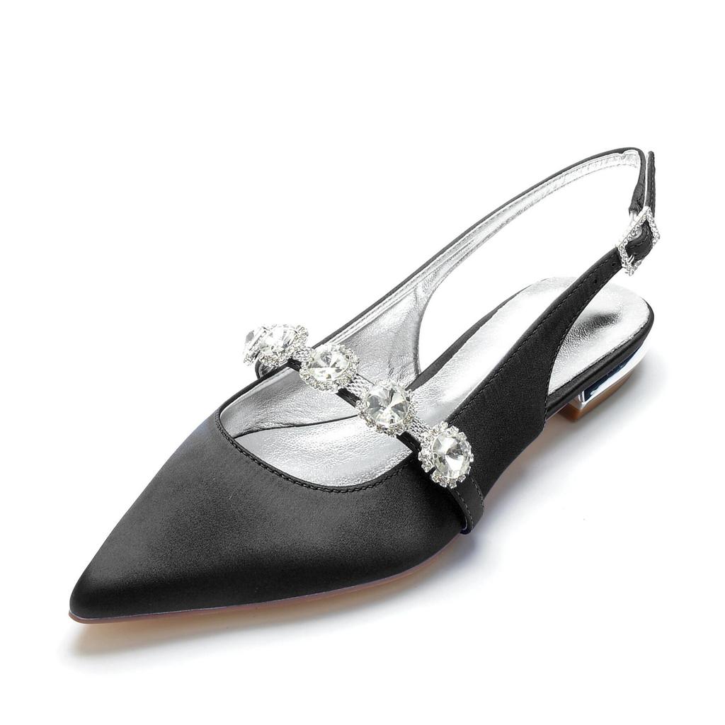 Pointed single shoes women's summer maternity shoes low heel four seasons large size women's shoes spring and autumn satin rhinestone single shoes