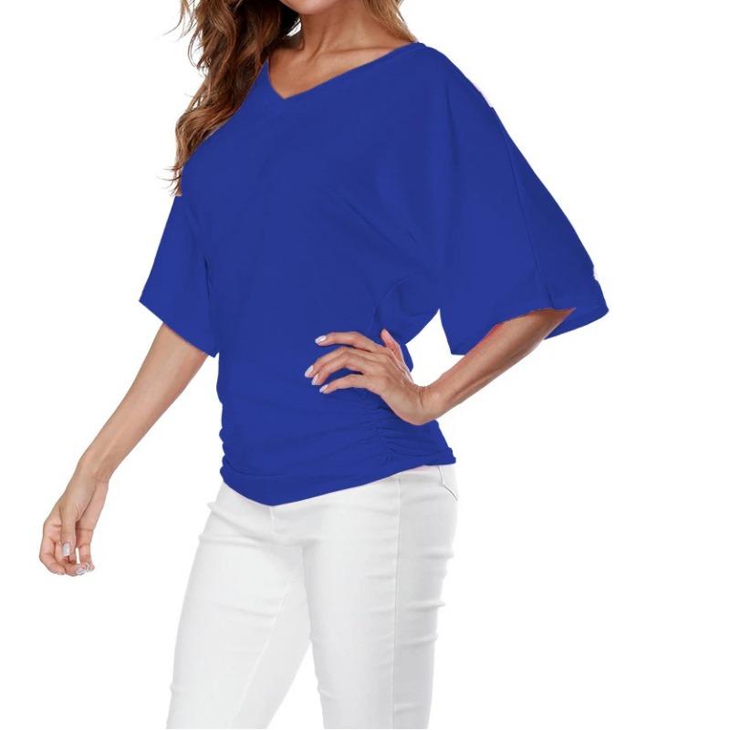 Sommer Neue Mode Damen Locker Fledermaus Kurzarm V-Ausschnitt T-Shirt Tops