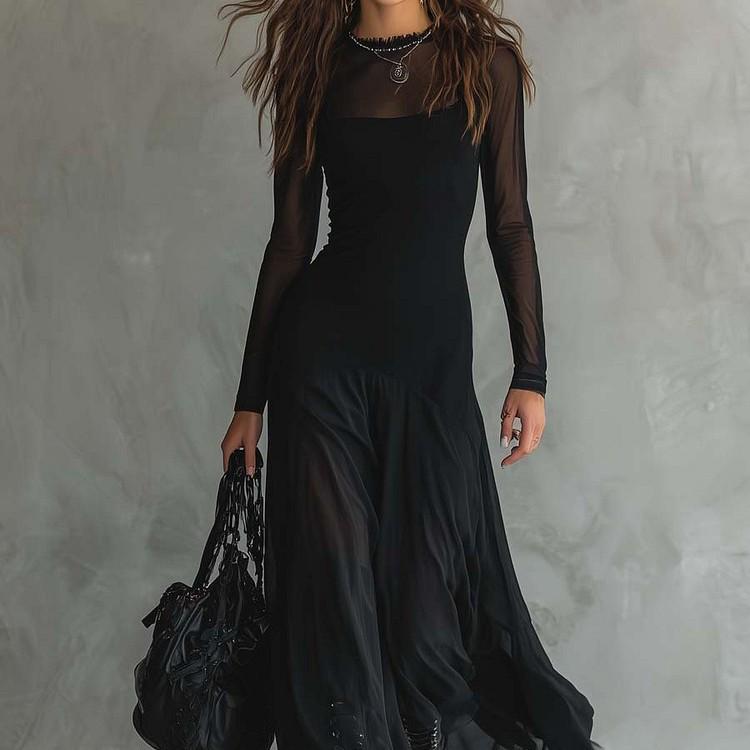 2026 Elegant European & American Women's Mesh Splice Dress