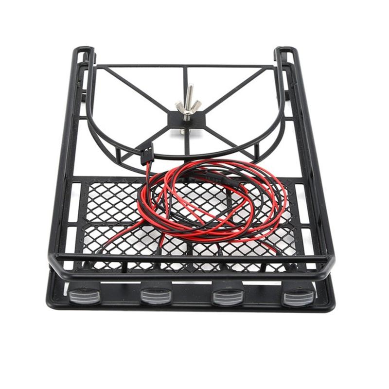 Anti-Rust Metal Car Roof Rack with 4 LED Light Upgrade Modification Parts for Axial SCX10 II RC Crawler 1/10