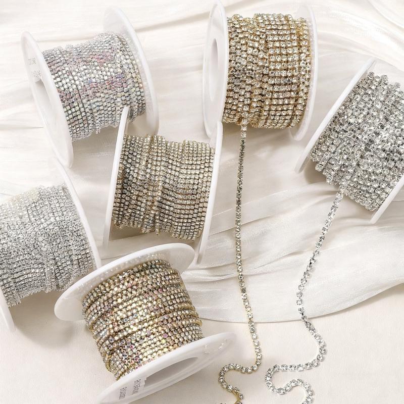 10yards/roll Rhinestone Cup Chain For Sewing Trim Crystal Silver Gold Base Clear Crystal Dense Glass Dense Crystal Cup Chain