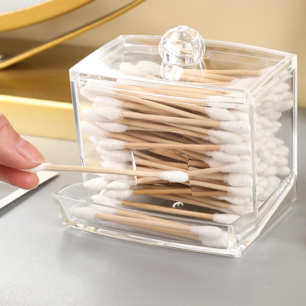 Klarer Plastik-Wattestäbchenhalter-Spender mit Doppelfunktionsdesign: Oben nachfüllbar und seitlich entnehmbar für Wattestäbchen, Badezimmer-Organizer
