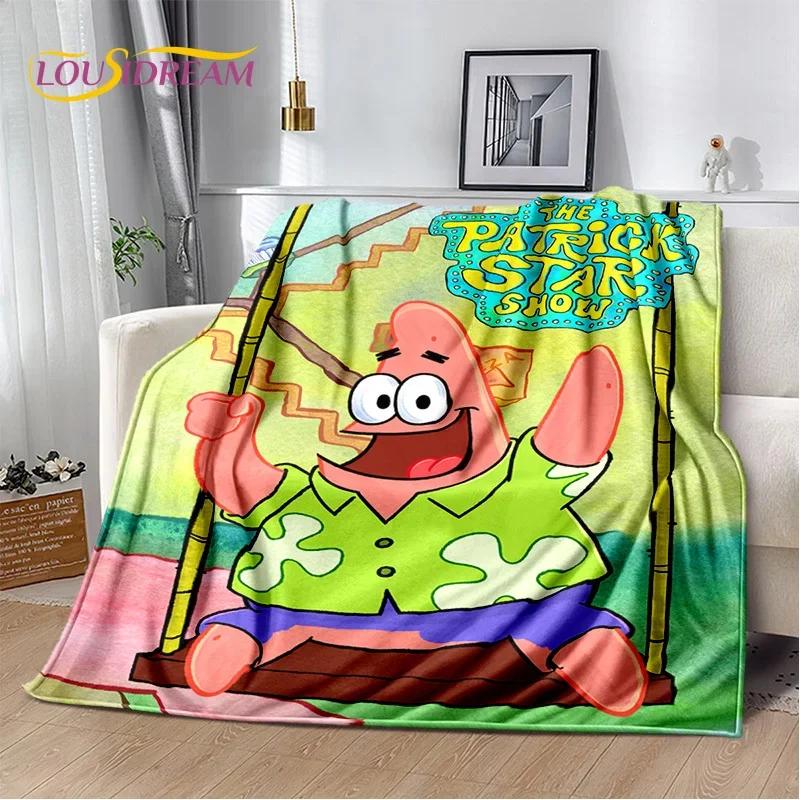 Funny S-SpongeBob Patrick Star Cartoon Soft Flannel Blanket for Beds Bedroom Sofa Picnic,Throw Blanket for Outdoors Leisure Gift