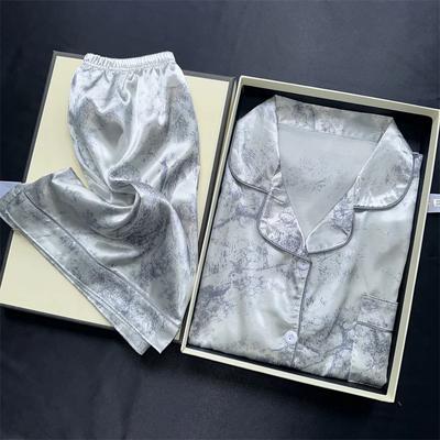 2 Τεμάχια Print Νυχτικό Φόρμα Ύπνου Σατέν από Ψεύτικο Μετάξι Νυχτικά Πιτζάμες Μόδα Casual Πιτζάμα Γυναικεία Σορτς Σετ Πιτζάμες Ρούχα Ζωγραφικής με Μελάνι