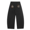 Unisex Streetwear Loose Fit Cotton Trousers With Star Detail - Black Coffee Color Straight Leg Casual Pants