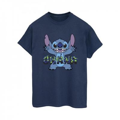 Womens/Ladies Lilo And Stitch Ohana Blue Glitch Cotton Boyfriend T-Shirt