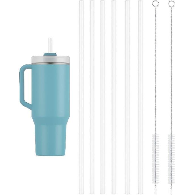 Replacement Straws for Stanley 40oz & 30oz Tumblers – 6 Pack Reble Plastic Straws with 2 Cleaning Brushes – BPA- Free Spill Stopper Accessories