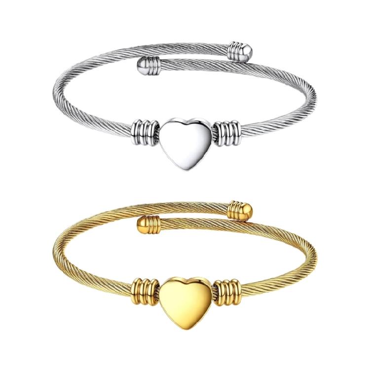 Adjustable Heart Shaped Cable Bracelet Premium Stainless Steel Jewelry Comfortable Wear Wristchain For Long Hours