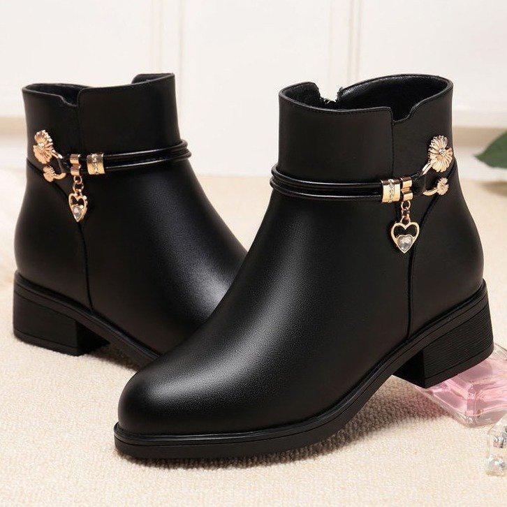 

Женские зимние ботинки из мягкой кожи и хлопка, на вельветовой подкладке, нескользящие, на толстом каблуке, на плоской подошве, идеально подходят для женщин среднего и пожилого возраста зимой Size 38