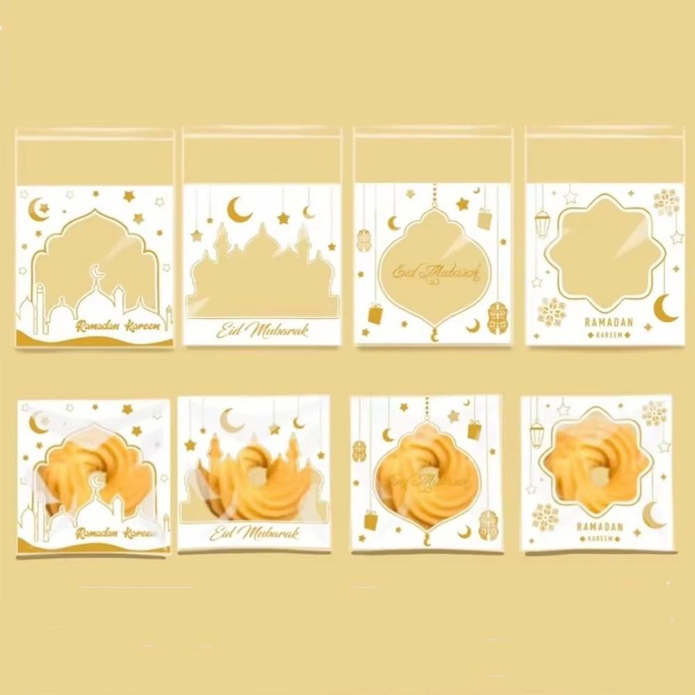 100Pcs Self Sealing Eid Mubarak Biscuit Bag Transparent Gift Packaging Bags  Middle East Ramadan белый