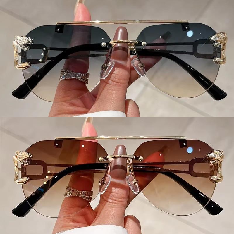 2 Pairs Per Set Rimless Pilot Sunglasses Fashion Gradient Double Bridge Sun Glasses Trendy Luxury Brand Designer Outdoor Shades