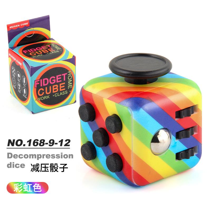 New Strange Toy Decompression Dice Uv Printing Rainbow Decompression Dice Six-Sided Rubik'S Cube, Anti-Anxiety Finger Rubik'S Cube