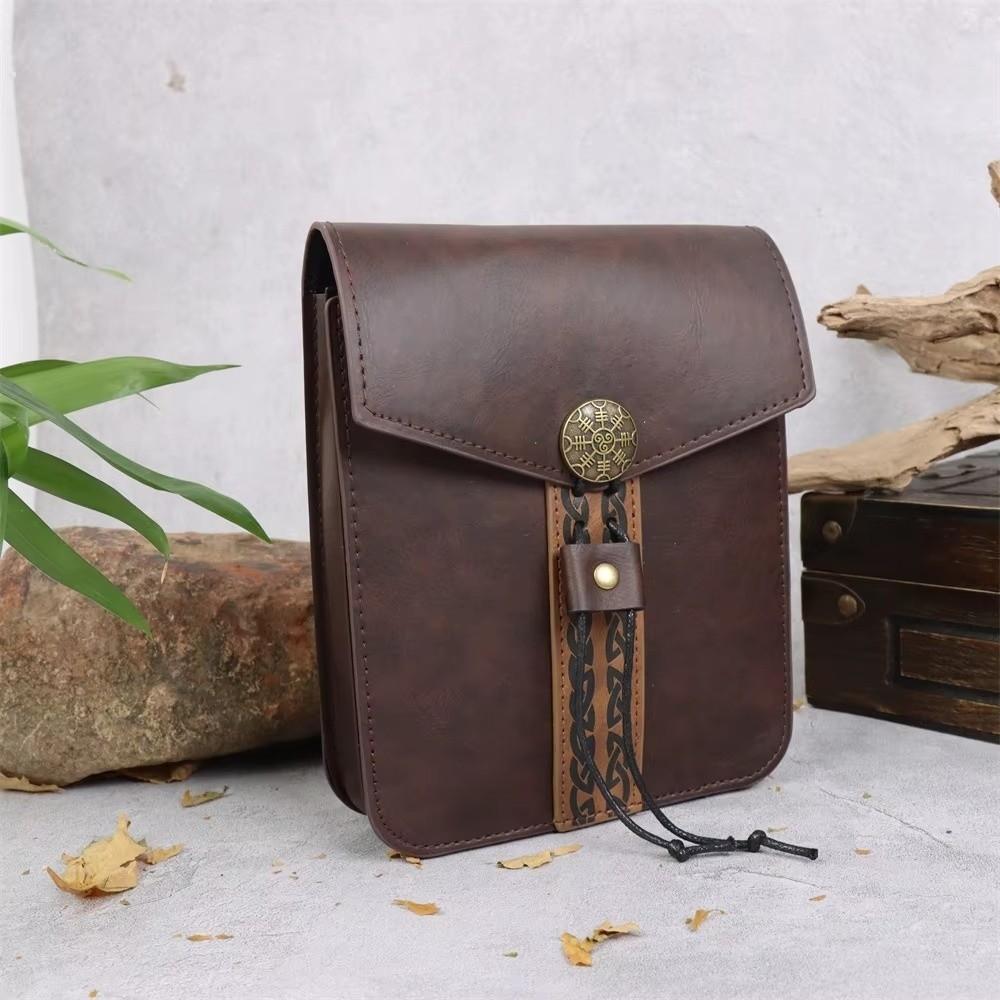 Viking Design Faux Leather Waist Bag Hangable Drawstring Closure Retro Belt Bag Mini Portable Coin Purse Cosplay Props