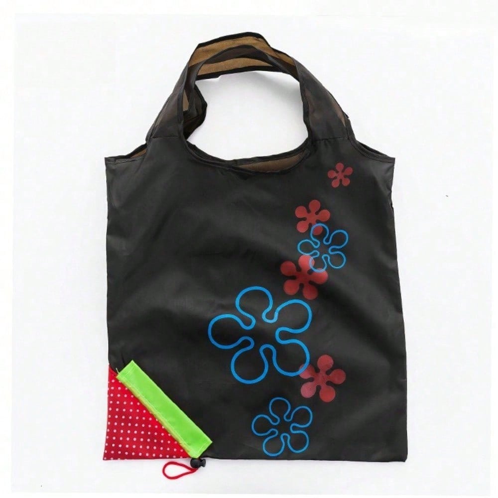 1pc Reusable Grocery Shopping Bag | Leak Proof, Square Shape, Foldable Tote With Cute Strawberry Design And Clutch Accessory