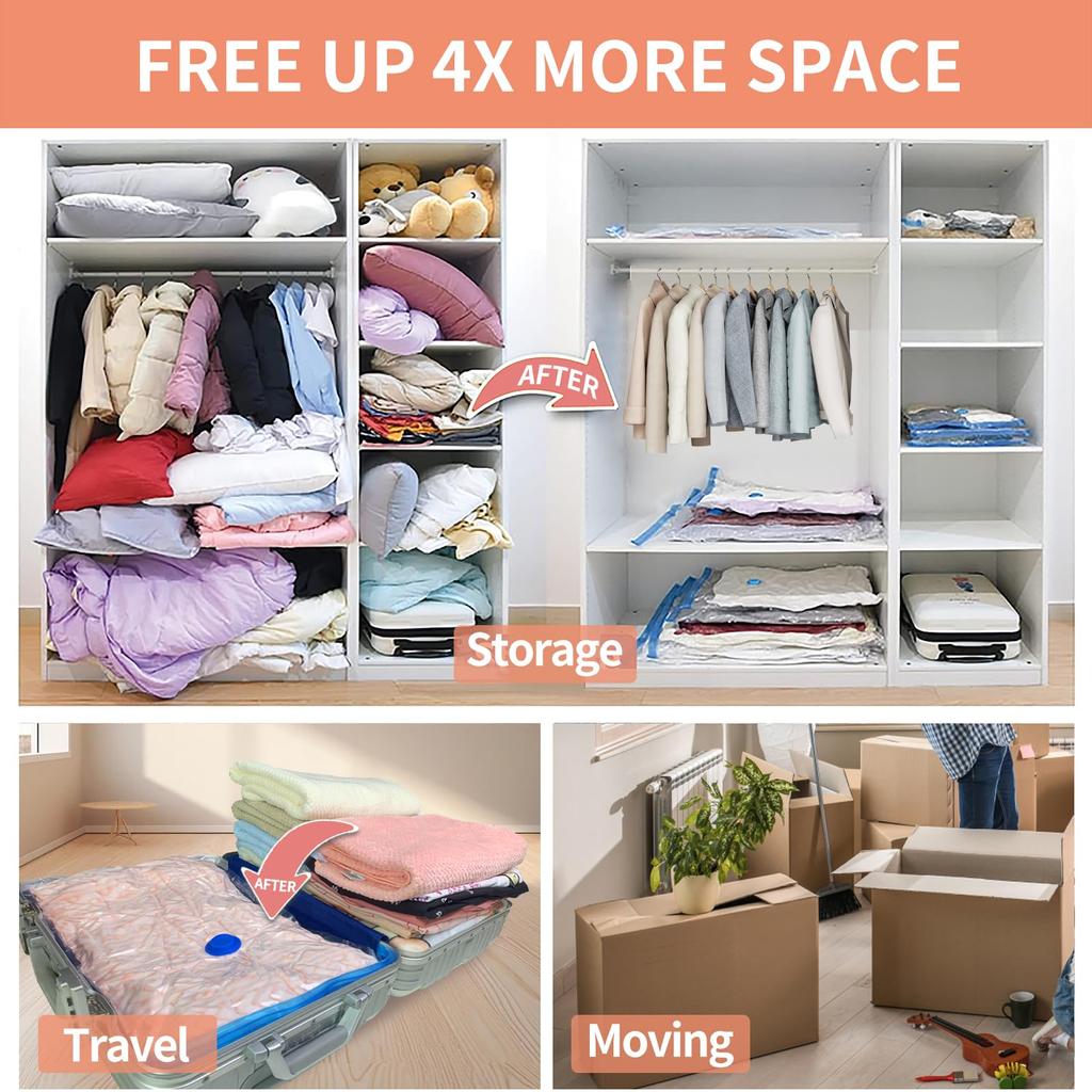 4pcs Thickened Vacuum Compression Bag, Transparent Quilt Vacuum Bag, Storage Bag, Household Clothing Storage And Sorting Bag