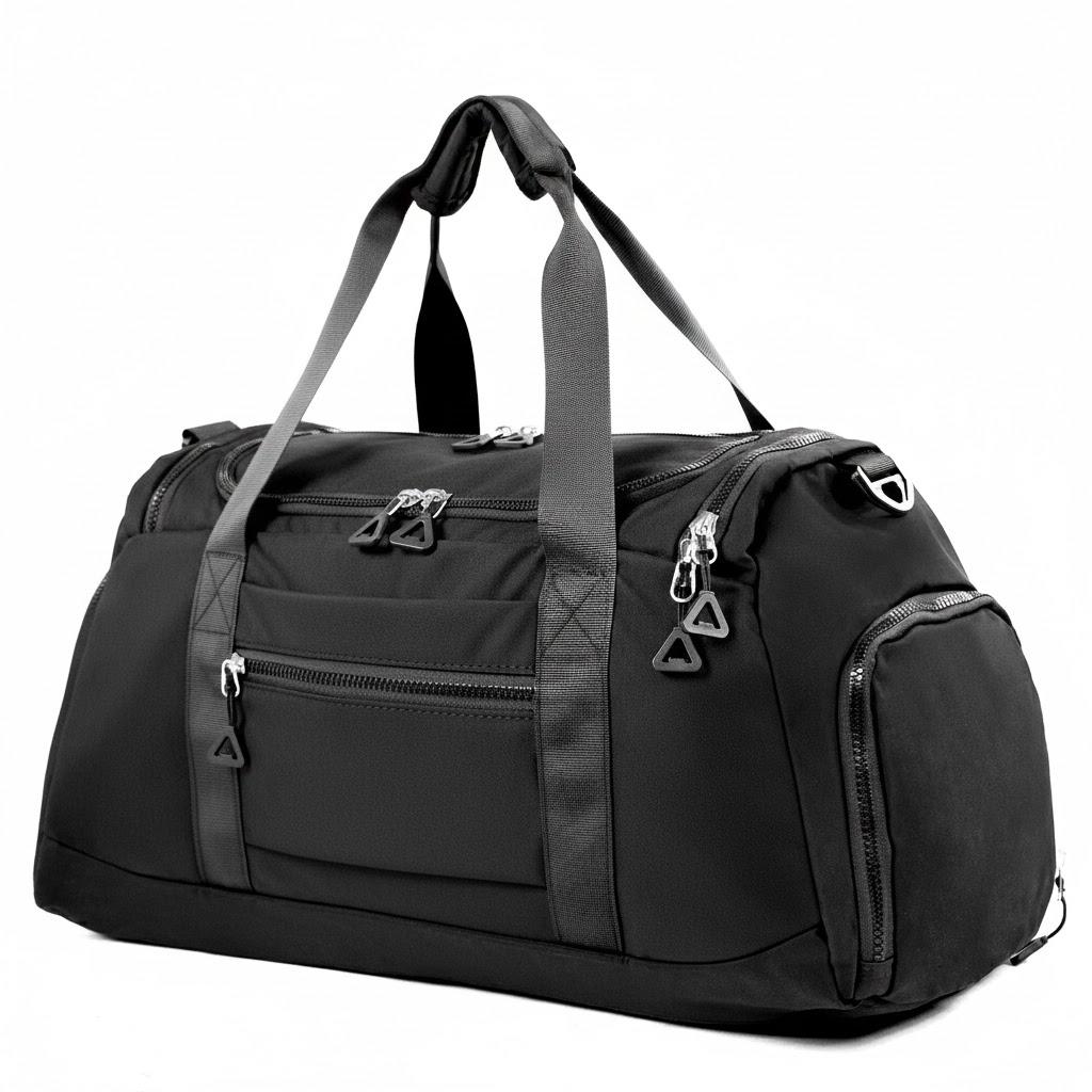 Large black sports travel bag, hand luggage, training bag