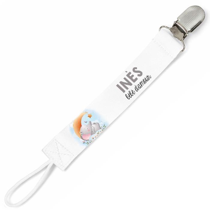 Planetee Attache tétine pour prénom INES bébé d'amour éléphant mignon | Attache sucette cadeau naissance