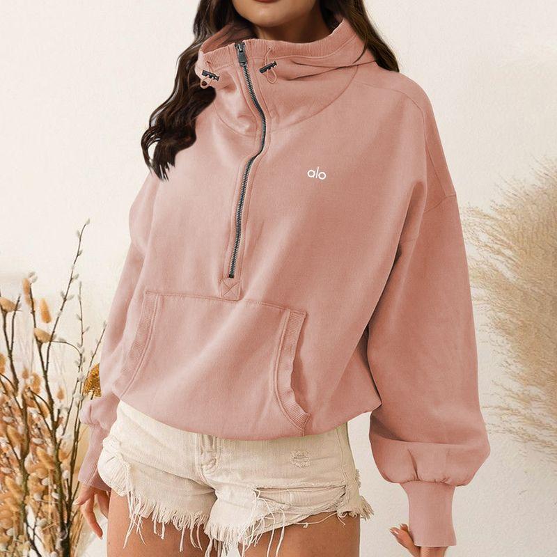 

Aloneadv American Fashion Brand Sports Hoodie Women Hooded T-shirt Long sleeve Autumn Outdoor Loose Outerwear Leisure Top Lotus root color XL