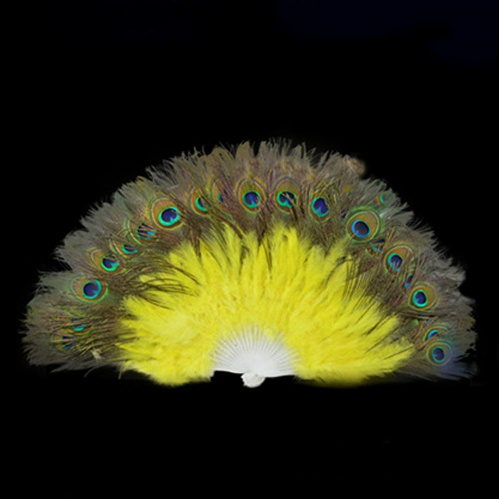 65cm Large Peacock Fur Fan 28 Bones Square Dance Performance Fan  Wedding Party Decoration