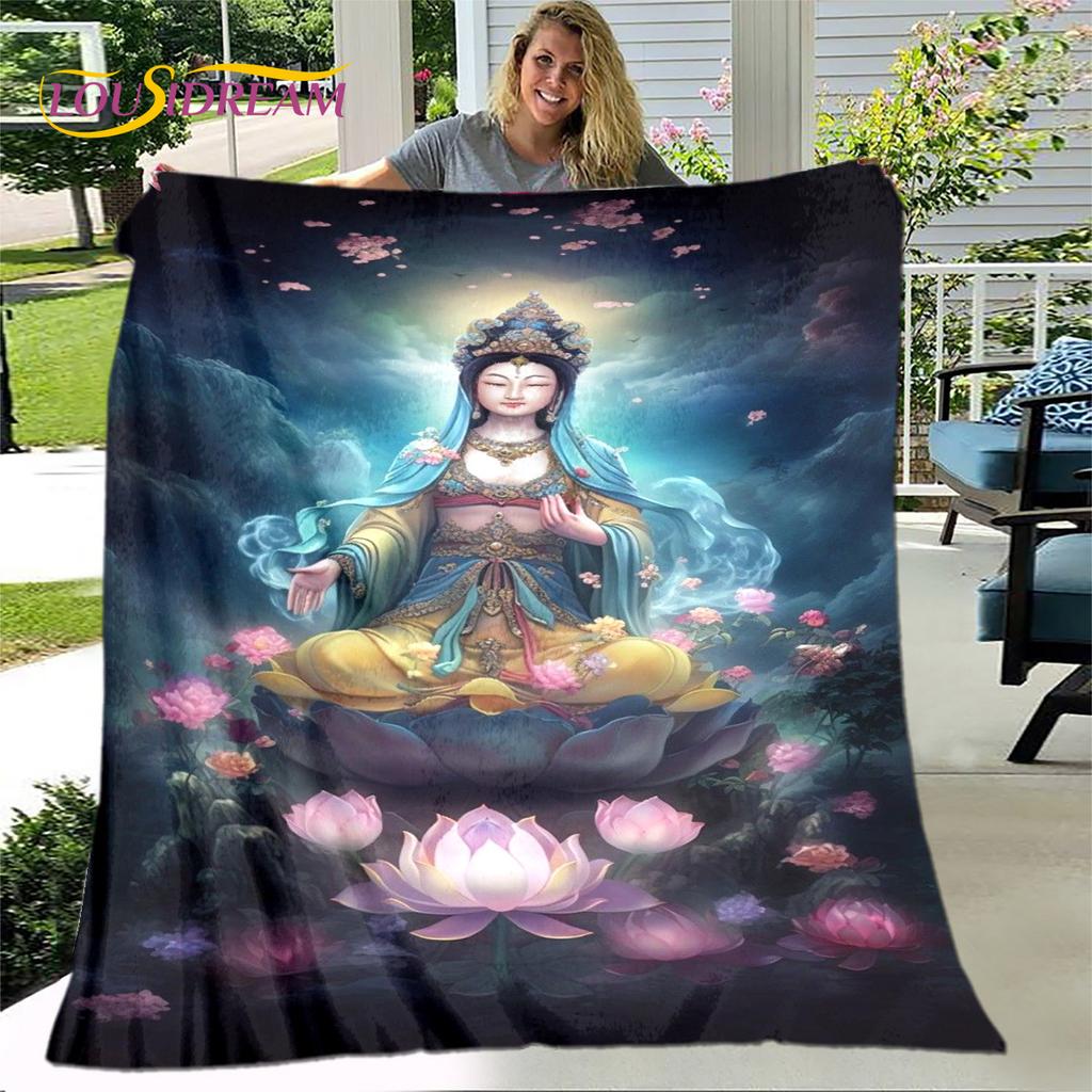 3D Šákjamuni Buddha Guanyin Bódhisattva Buddhismus Víra Náboženství Deka Měkká deka pro domácnost Modlete se Ložnice Postele na pohovku