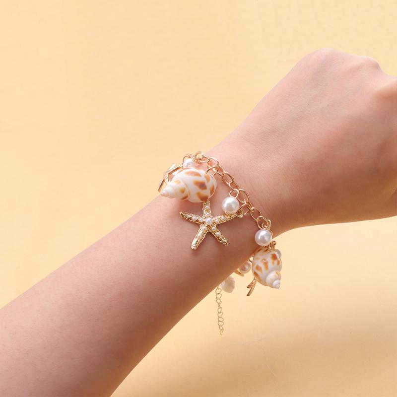 Bohemian Ethnic Style Starfish Conch Pearl Adjustable Chain Belt  Beach Holiday Gift Accessories