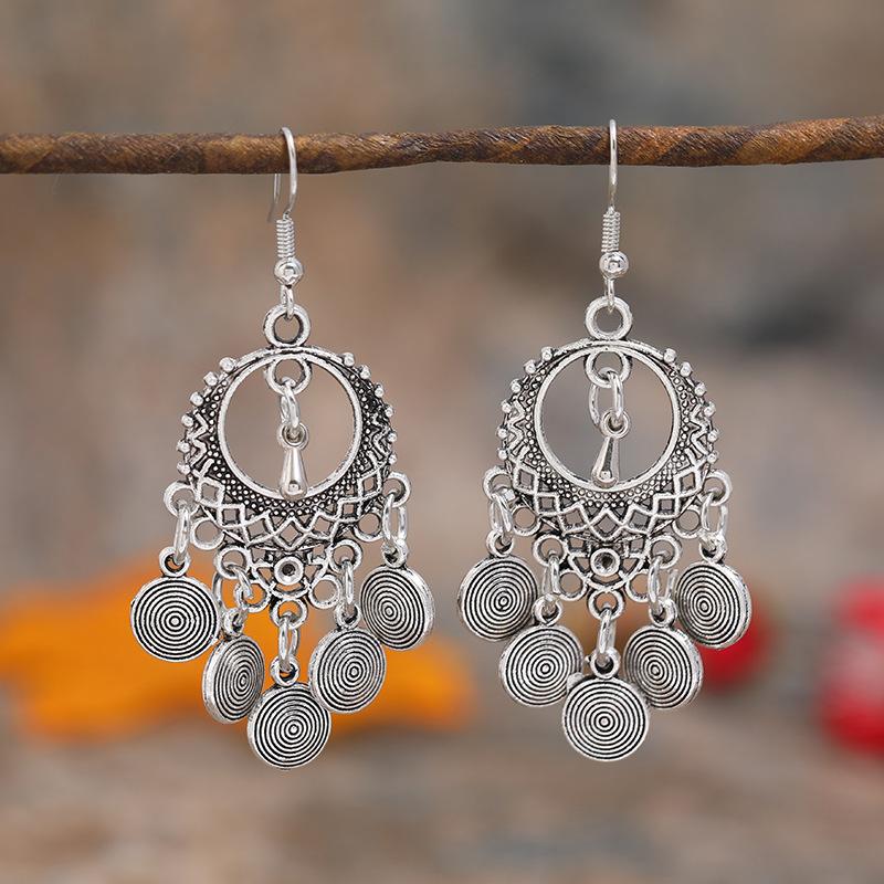 Retro Tibetan silver fringed earrings women's long temperament versatile earrings fashion personality vacation earrings