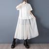 short sleeve Plus size cotton mesh vintage patchwork new in dresses for women casual loose long summer Shirt dress