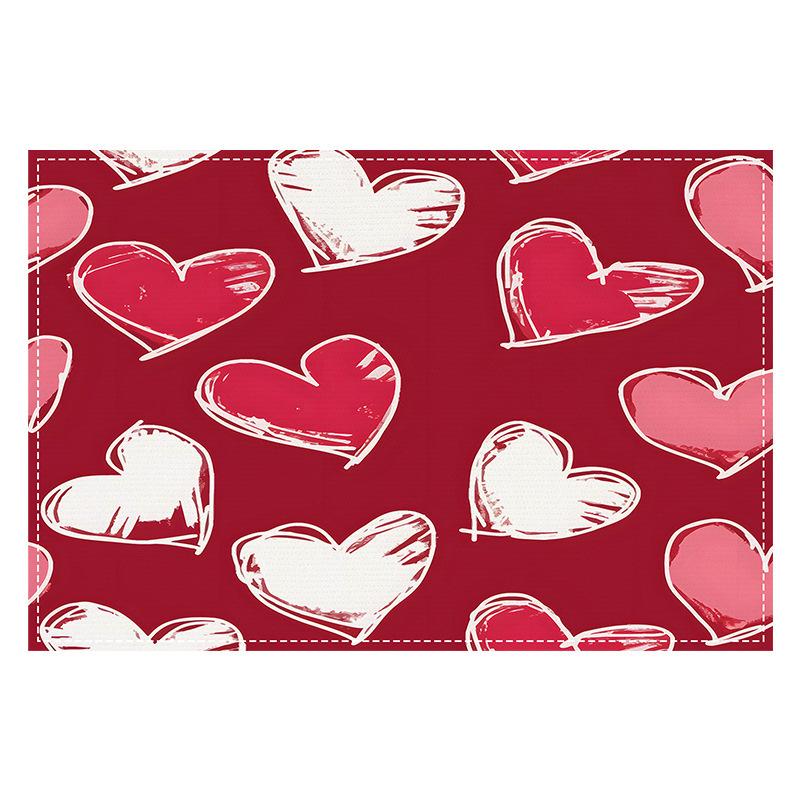 Set de table Doodles Romantiques Tissu Coton Lavable Thème Joueur Saint-Valentin Tapis de Table 4PC-32X42cm