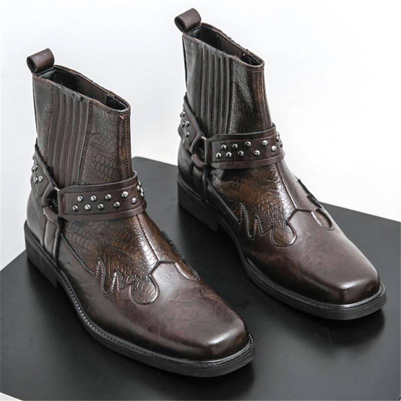 Móda Nová Zimní Móda Vysoké Tenisky Punk Nýt Chelsea Kotníkové Boty Hnědé Černé Pánské Ležérní Luxusní Značka Boty s Vysokým Svrškem Zapatos Hombre