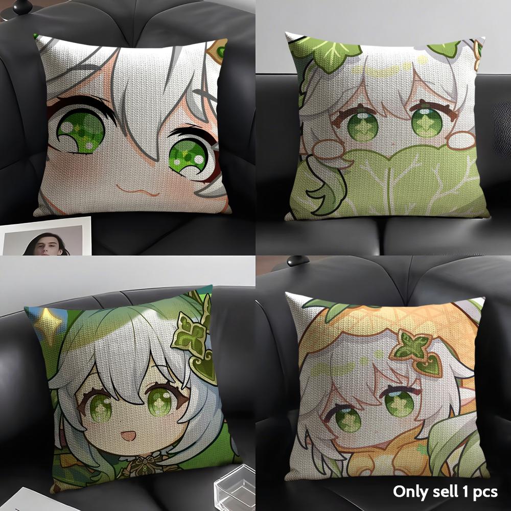 Nahida Cute Genshin Impact Cushion Cover Natural Linen Organic Fabric Double-Sided Printing Sofa Home Decor Gift Pillow Case