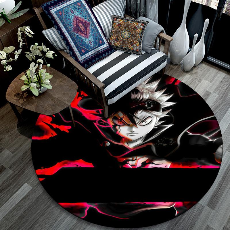 Asta Black Clover pattern round rug,Carpet Rug for Living Room Bedroom Playroom ,Non-slip Floor Mat,Holiday Gifts and Birthday Gifts.