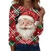 Damenmode Weihnachten Print Hals Langarm Pullover Top für Feiertagskleidung