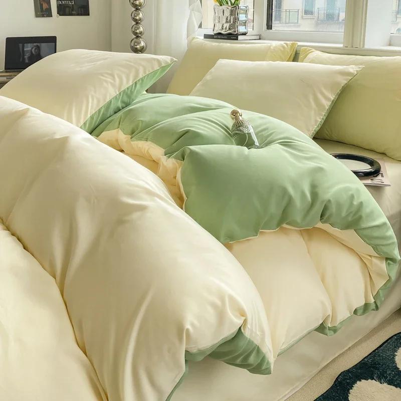 Ins Style Solid Color Duvet Cover Set Washed Cotton Bedclothes Comforter Cover Pillowcase Soft Bedding Sets Quilt Covers 220x240