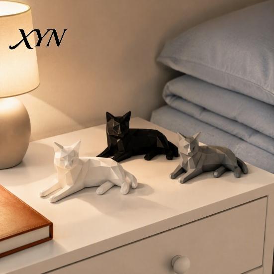 Cute Shelf Accents for Living Room 3D Printed Geometric Cat Figurine, Minimalist Desktop Sculpture Lovers, Small Desk Ornaments Lovers Nordic