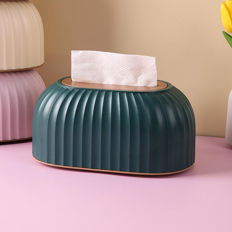 Elegant Striped Desktop Tissue Box with Spring-Loaded Lift for Hotel or Living Room
