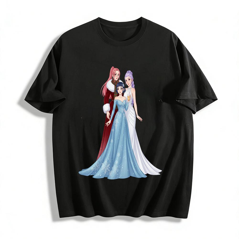 

Winter Girls Gathering Print Top Christmas New Year Snow Dress Pattern Casual T-shirt Pure cotton T-shirt XXS