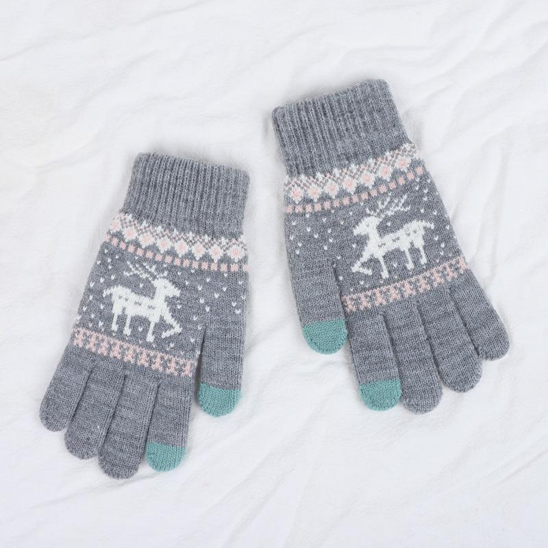 Iwarm love warm Christmas deer wool plush gloves couple autumn and winter knitted warm touch screen gloves women