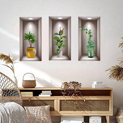 Wall Art Stickers Simulation 3D Three-Dimensional Potted Green Plants Flowers Home Decoration Wall Stickers Wallpapers