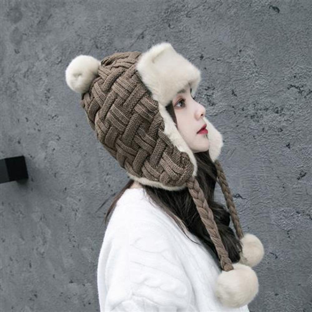 Sombrero de invierno sombrero de lana para mujer sombrero tejido cálido sombrero Lei Feng sombrero con protección para las orejas para mujer otoño e invierno versión coreana grueso a prueba de viento cubre orejas