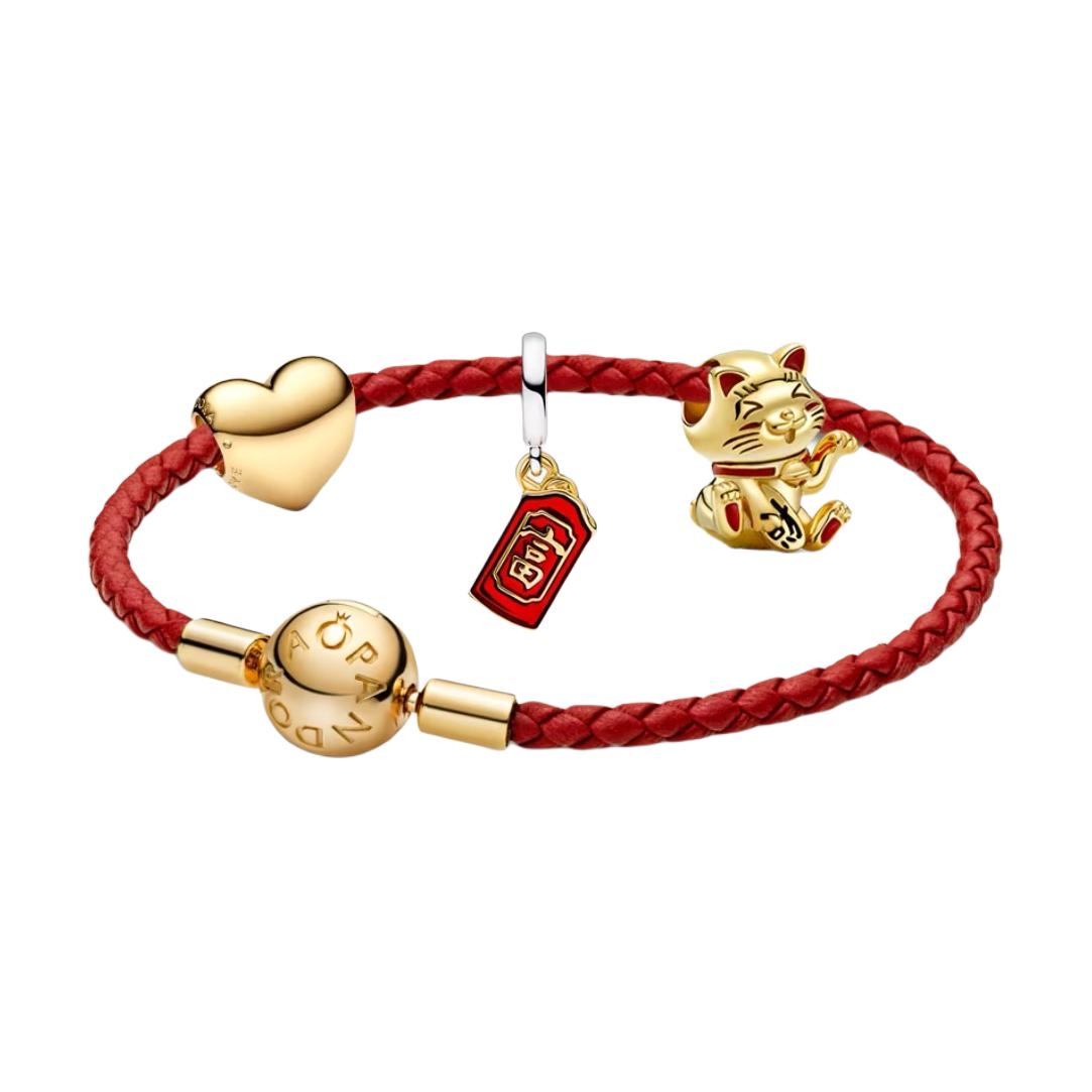 

Pandora Cat Dual Fortune Charm Design Bracelet Unisex bracelet Gold ZT-0050 Box,17.5