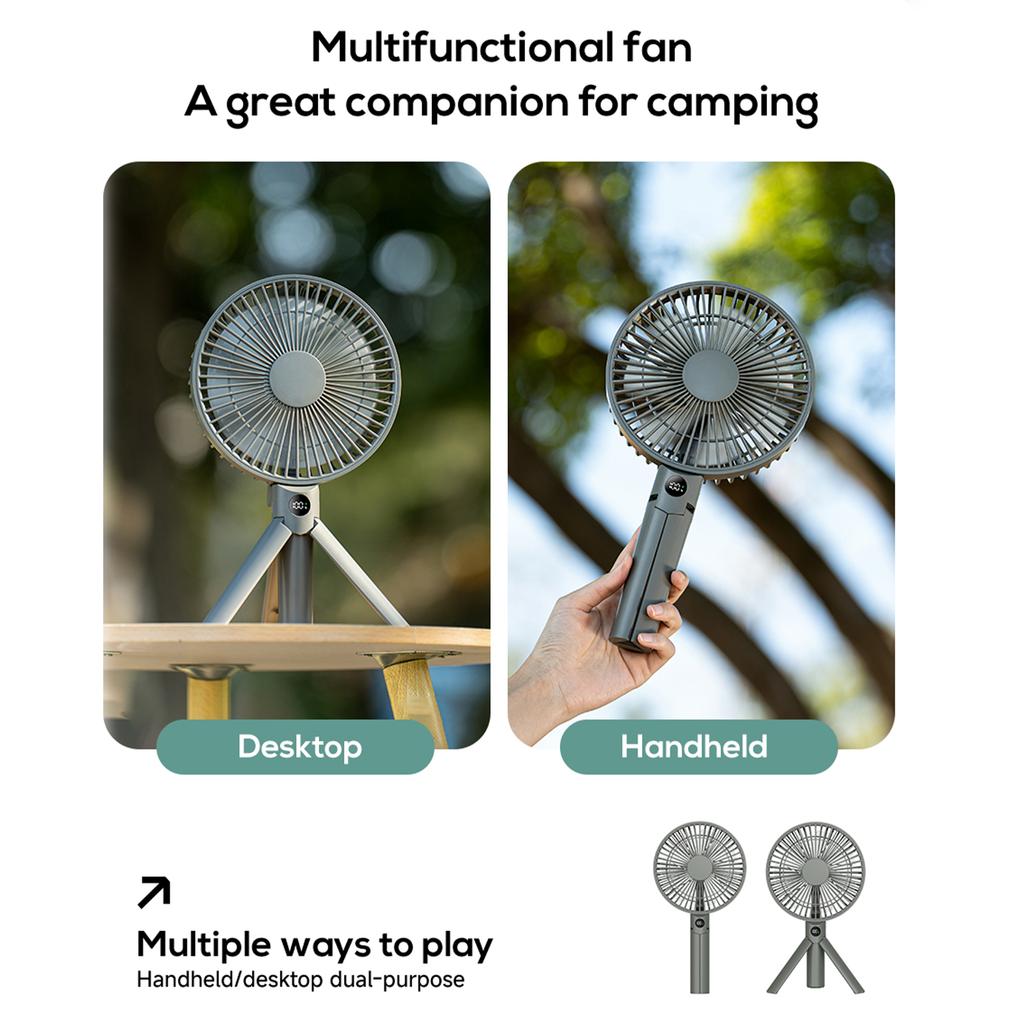 Portable Handheld Rechargeable Fan USB Rechargeable 4 Speed Wind Camping Tripod Fan for Outdoor Desktop Use/Tent Ceiling