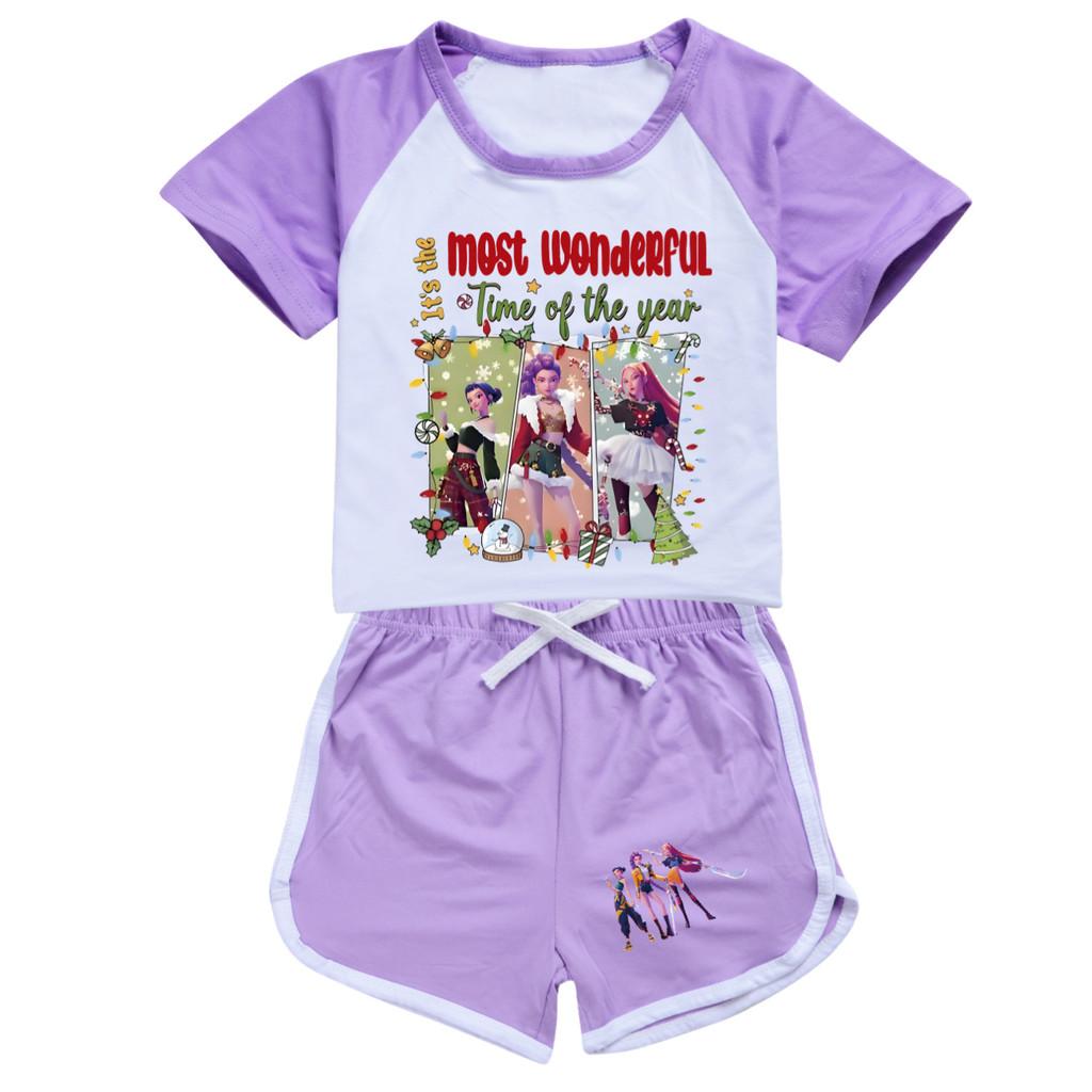 5096 Kids Girls Christmas POP Rumi Zoey Mira Print T-shirt Shorts Sport Tracksuit Clothes Set