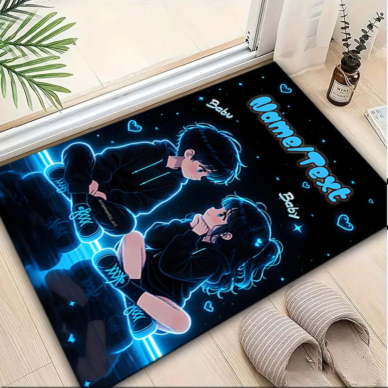 1PC Custom Name "Neon Glow Romance" Theme Floor Mat Ideal for Living Room, Game Rooms, Office, Bedroom,Floor Mat Playful Design
